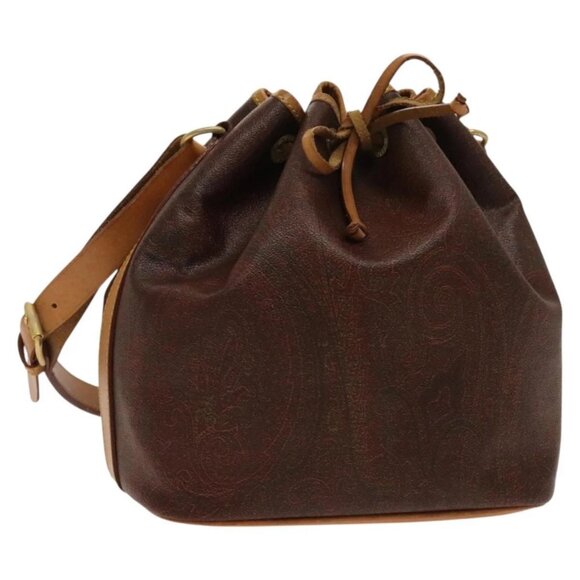 ETRO Paisley Shoulder Bag PVC Brown Gold Auth yk18229 - Picture 1 of 16
